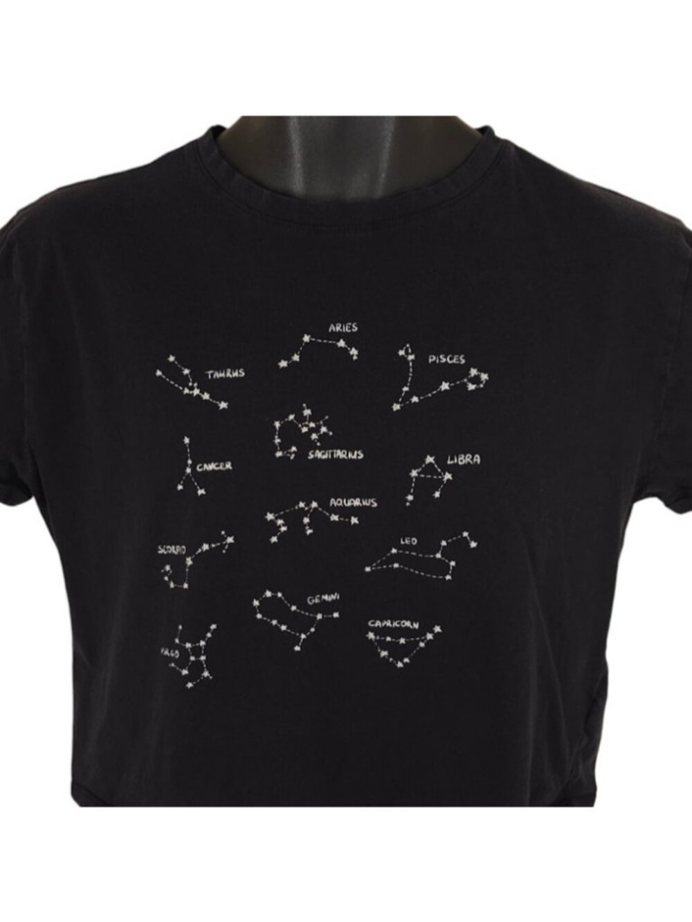 Zodiac Signs Crop Top T Shirt Womens Size Large Black Constellations Stars